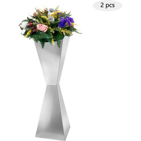 Lot de 2 supports à fleurs métalliques forme sablier, présentoir floral de mariage, centre de table décoration pour fête, réception et évènement - 30x30x100 cm, argent (1/5)