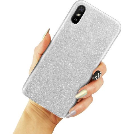 Custodia glitterata per Xiaomi Redmi 9A, argento (1/3)