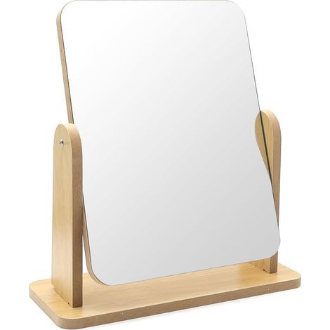 360° Rotating Mirror, Solid Wood Base, Rectangular 22x17cm, For Dressing Table (1/5)