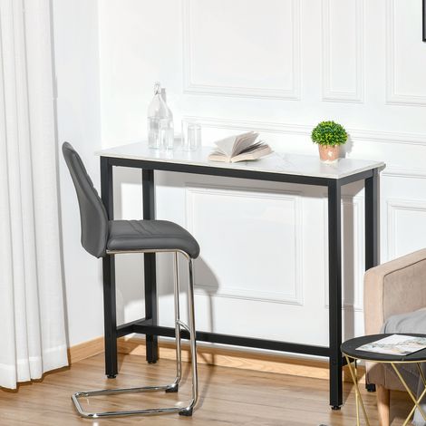 Mesa de bar (120x40x100 cm), efecto mármol, patas ajustables, estructura de acero, contrachapado blanco (1/5)