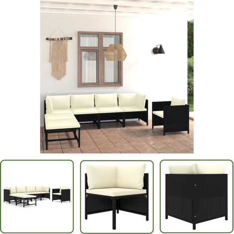 The Living Store 7-tlg. Garten-Lounge-Set mit Kissen Poly Rattan Schwarz - Gartengeräte - Loungemöbel - Outdoor-Wohnzimmer - Gartenloungeset - Poolparty (1/5)