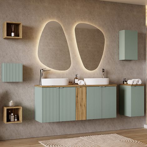 Badmöbel Set 8-teilig mit 140cm Waschtisch, grün und Eiche, NEWPORT-56-GREEN (1/5)