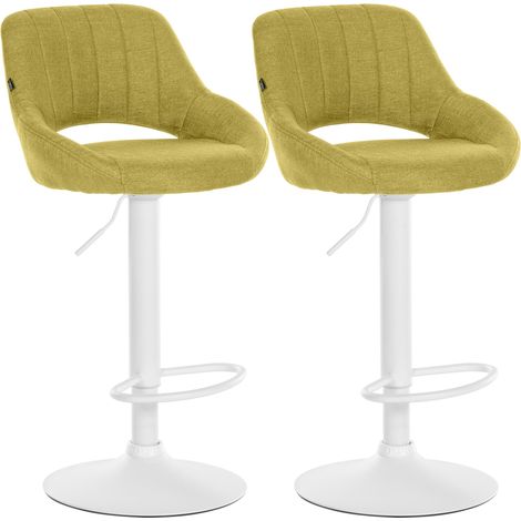 Juego de 2 taburetes de bar Milet con tapizado de tela Verde Metal blanco mate
