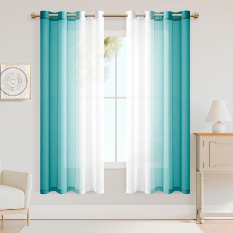 Rideaux avec œillets - Transparent - Dégradé de couleur - Voile ombré - Pour chambre à coucher et salon - 160 cm x 140 cm (H x l) - Bleu (1/5)
