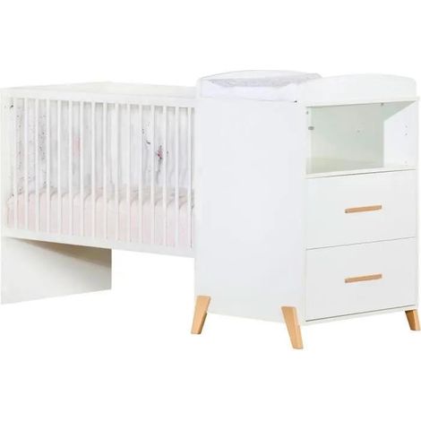 baby-price Wachstumsbett Weiß mit integrierter Wickelkommode