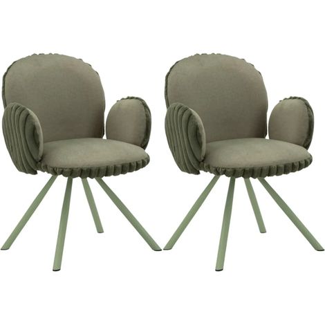 Set 2 Sedie da Pranzo Seduta Imbottita in Tessuto Verde con Braccioli