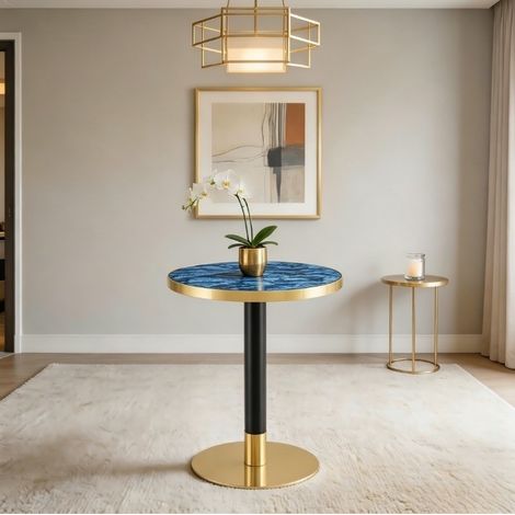 Table d'appoint ronde 60x73,7 cm en MDF et métal bleu, gain de place pour salon FloraGrace (1/5)