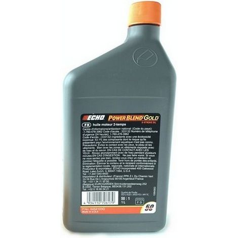 Echo – Huile moteur 2 temps 1L – Stabilisateur d'essence – ISO-L-EGD, JASO-FD – Pour débroussailleuses, taille-haies, tronçonneuses (1/2)