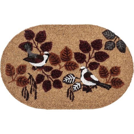 Zerbino 40 x 60 cm Motivo a uccelli Fibra di cocco Antiscivolo Retro in PVC Naturale Toolik
