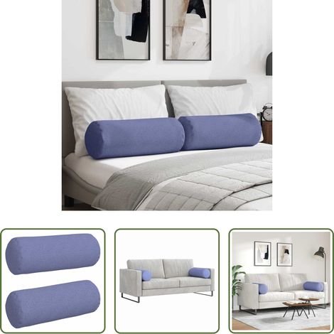 Wohnzimmerkissen -  Bolsterkissen 2 Stück Jeans blau Ø 25 x 70 cm Stoff