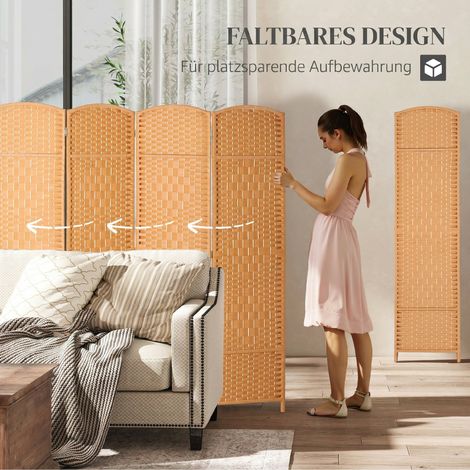 Séparateur d'espace pliable 4 panneaux, motif tressé, bois de pin naturel, cloison décorative (1/5)