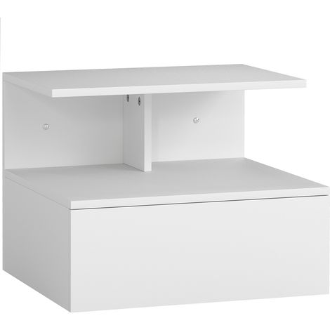Nachttisch hängend Beistelltisch mit Schublade, offenes Fach Weiß, 39,8 x 35 x 31,6 cm (1/5)