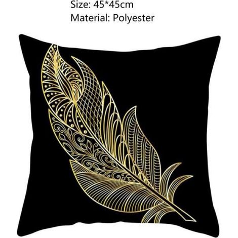 Housse de Coussin Noir Doré Style Kyoto - Synthétique - Carré - 45x45CM (1/4)