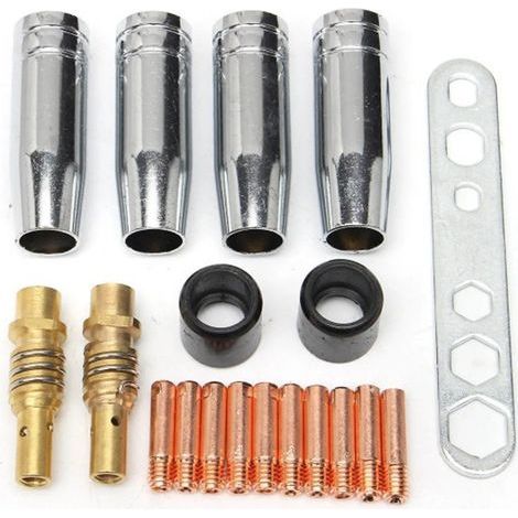 AIDUCHO 2 x Mig Mag Schweißdüsen-/Konuskappen-Zubehör Ak-15 / Mb-15 Verschleißteile, 10 x M6 0,8 mm Schweißdüsen und 2 x Düsenhalter mit festen Federn (19 Teile) (1/3)