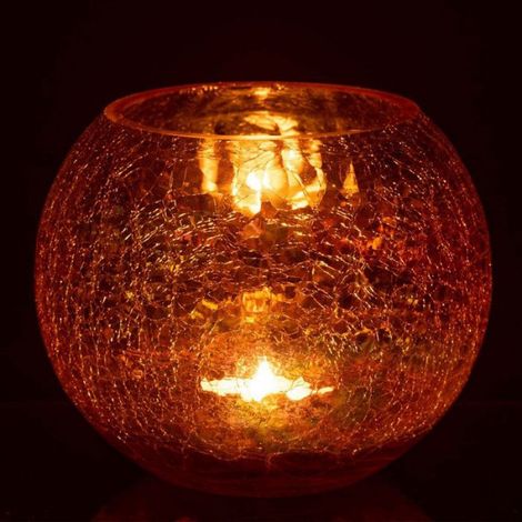 Photophore en Verre "Boule Craquelée" 20cm Ambre (1/3)