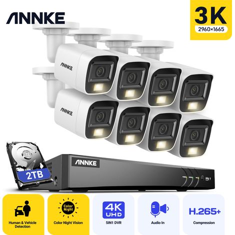 ANNKE Kit de cámara vigilancia cable, 4K DVR y 8 cámaras 5MP, visión nocturna color, micrófono incorporado, acceso remoto, 2TB (1/5)
