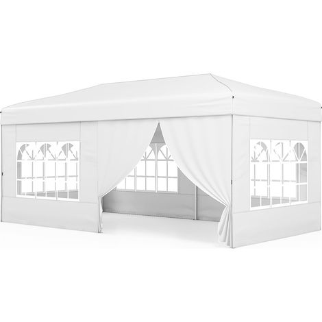 COSTWAY Tonnelle Pliante 3x6 M, Tonnelle de Jardin Pop-up Extérieure avec 4 Parois Amovibles, Hauteur Réglable, Fenêtres, Sac de Transport, pour 10-12 Personnes, pour Mariage, Fête, Barbecue (Blanc) (1/5)