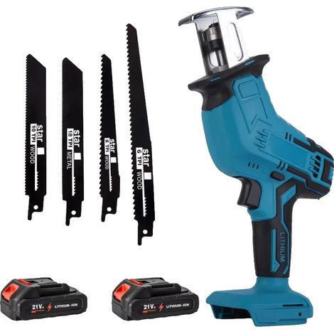 Scie sabre électrique sans fil, vitesse variable, changement de lame sans outil, Avec 2 batteries (1/2)