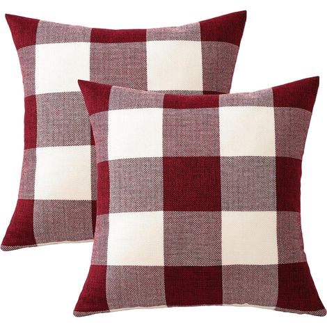 (Rouge) Lot de 2 Housses de Coussin 40x40 cm de Plaid Classique de Noël Housses de Coussin Maison de Campagne Taie d'oreiller Décoratifs pour Canapé, Salon et Lit (1/5)