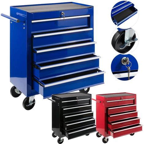 Arebos – Chariot d'atelier mobile 5 tiroirs – Acier robuste – Verrouillage central – Roues pivotantes avec frein – Dimensions 70x33x78 cm