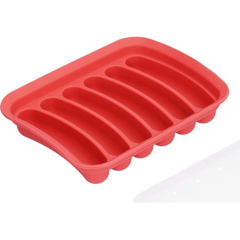 Wurstform aus lebensmittelechtem Silikon, antihaftbeschichtet, ideal für selbstgemachte Hotdogs, DIY-Backutensilien für Küche, Restaurant und Hotel, rot (1/5)