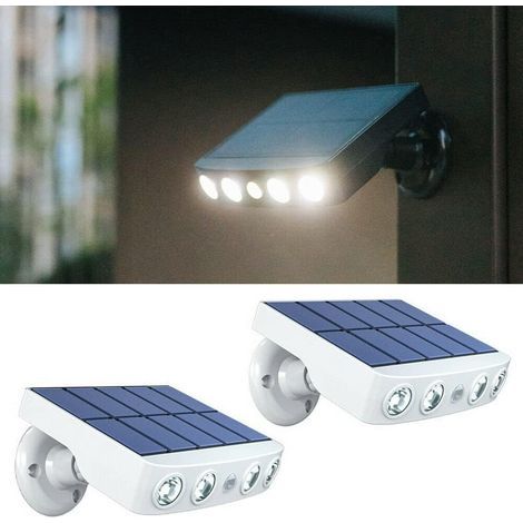 TAISHENGDA-Lot de 2 Appliques Murales Solaires d'extérieur avec Détecteur de Mouvement PIR, étanchéité IP65, spots rotatifs à 360 degrés, à énergie solaire, pour extérieur, cour, jardin, allée (blanch (1/5)