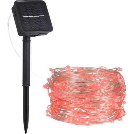 Guirlande solaire LED 150, fil cuivre 15m, 8 modes, étanche IP65, batterie 1000mAh (Rouge) (1/5)