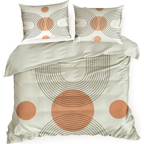 Bettwäsche-Set Frühling/87, geometrisch, beige, orange, 160 x 200 cm, Satin (1/5)