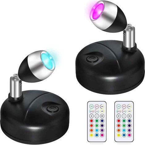Spot Led - Batterie Intégrée - Télécommande Incluse - 12 Couleurs RVB + Blanc - Pour Vitrine Statue Plante Caravane - Noir - Lot De 2 (1/5)