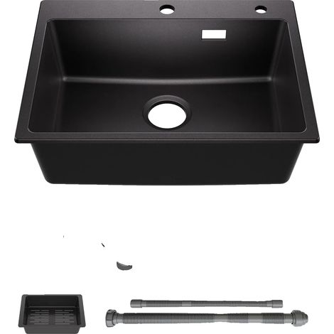 Fregadero de cocina, compuesto de cuarzo, diseño de desagüe multifuncional, negro. (1/5)