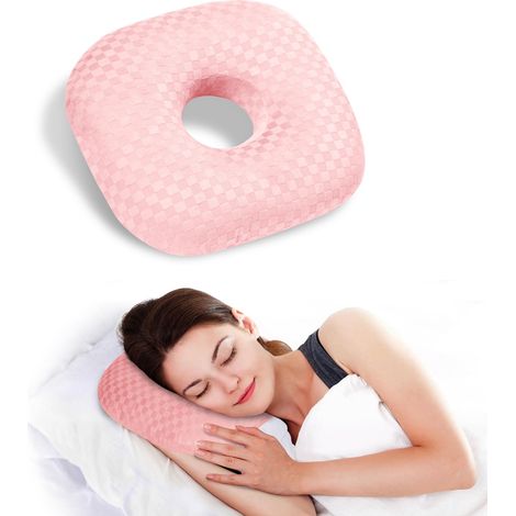 Oreiller de piercing d'oreille pour personnes dormant sur le côté – Oreiller pour oreilles percées, soulagement de la douleur, oreiller orthopédique en forme de O pour escarres, coton (1/5)
