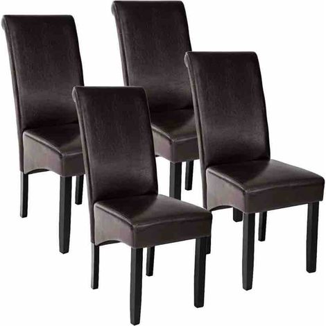 Lot de 4 Chaises de Salle à Manger marron foncé aspect simili cuir avec pieds en bois résistants (1/5)