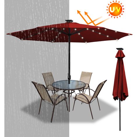 Hengda Ombrellone con LED Ombrellone da giardino pieghevole Ombrellone da spiaggia Ombrellone rotondo idrorepellente rosso 350 x 350 cm (1/5)
