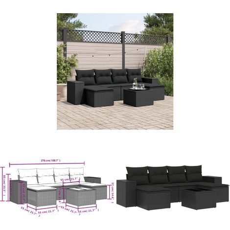 7-tlg. Garten-Sofagarnitur mit Kissen Schwarz Poly Rattan - Gartenmöbel - Gartensorte - Outdoor Möbel - Lounge Set - Rattan Gartenmöbel - Home & Living (1/3)