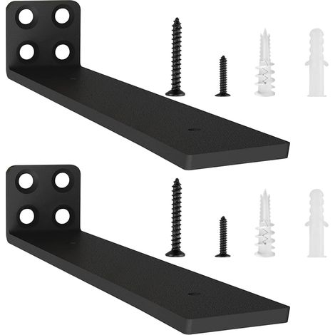 Lot de 2 - Équerre étagère - Support mural - Acier robuste - Finition noire givrée - Pour cuisine salon bureau - Noir - 30 cm