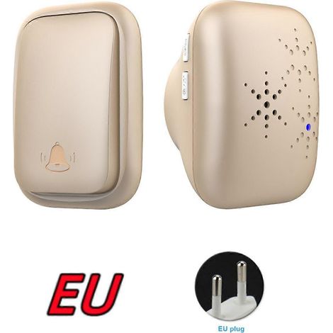 Sonnette sans fil auto-alimentée (prise UE), sans pile, portée de 150 m, bouton de sonnette extérieur étanche pour la maison, l'école ou le bureau. (1/5)