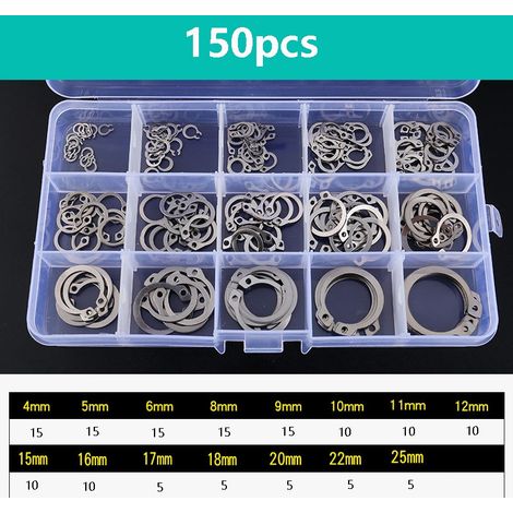 Lot de 150 Circlips Anneau de Retenue en Acier Inoxydable 304,C-Clips (1/5)
