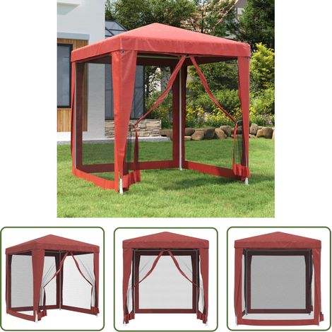 The Living Store Tente de fête avec 4 parois latérales en maille Rouge 2x2m PEHD - Tents De Fete - Abri Solaire - Tonnelles Exterieures - Chapiteau Pliable - Structure Extérieure (1/5)