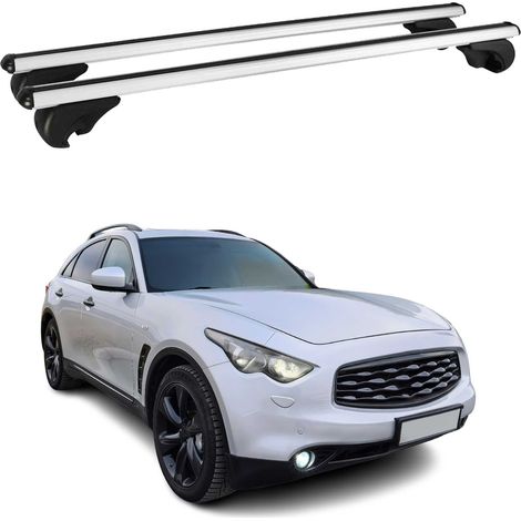 OMAC Barres de toit en aluminium pour Infiniti FX50 2009-2013 – TÜV / DIN 75302:2019 – Antivol inclus – Charge max 75 kg – 2 barres Argent (1/4)