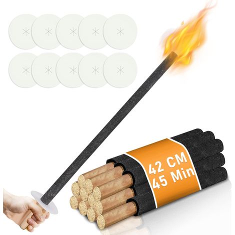 Lot de 200 torches de jardin en cire naturelle de qualité supérieure - Temps de combustion : 45 min - Cire naturelle avec poignée longue - Torche de jardin pour randonnée en plein air (1/5)