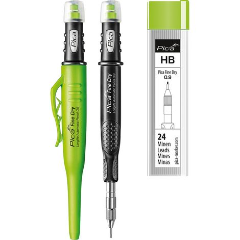 vasalat Pica Tieflochmarker Fine-Dry 0.9mm, Bleistift Bohrlochmarkierer 7070 + 24 Ersatz-Graphitminen HB 7030 (1/3)