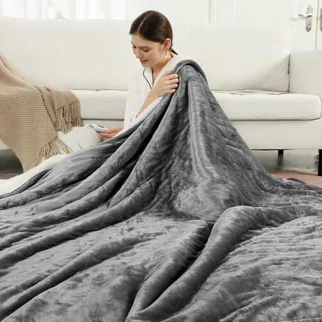 Couverture Chauffante 2 Places, Plaid Chauffant 200x150cm, Gris Flanelle Sherpa, 6 Niveaux de Chaleur, Minuterie 10h, Arrêt Automatique, Lavable en Machine – Confort Doux pour Canapé ou Lit (1/5)