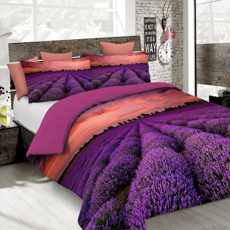 Parure Copripiumino Con Stampa Digitale, Sacco e Federe Prodotto Italiano Matrimoniale Lavender - Matrimoniale(250x200) (1/3)