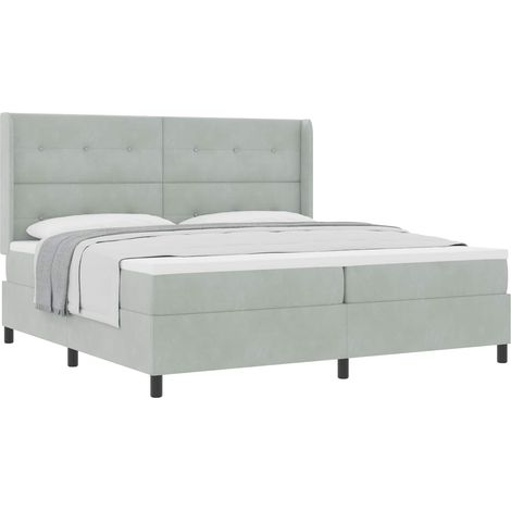 Maison Exclusive - Lit à ressorts avec matelas Gris clair 200 x 200 cm Velours (1/5)