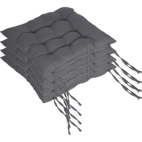 Relaxdays chair cushions, set of 4, 40x40 cm, quilted pads with ties, indoor & outdoor, polyester, anthracite (1/5)