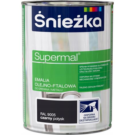 Śnieżka Supermal Öl-Phthalsäure-Emaille Holz Metall Schwarz Glanz 0,8L