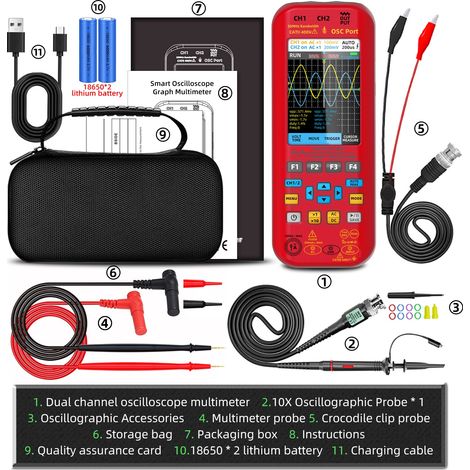 BSIDE O9 Oscilloscope Portable Automobile 2 Canaux 50MHz 250MSa/s 5000mAh Multimètre TRMS 20000 Comptes Grand Écran 3.98" Générateur de Signal 7 Formes d'Ondes Support Bobine Rogowski Courant 2000A (1/5)