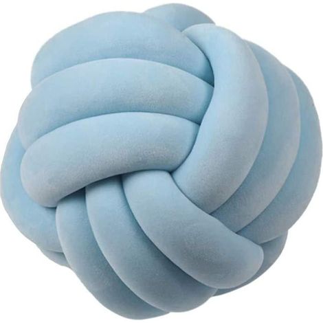 Coussin Boule Nœud Rond en Peluche, Oreiller Décoratif Chambre Enfant, Jouet Anti-Stress Apaisant Bleu Ciel 22cm (1/5)