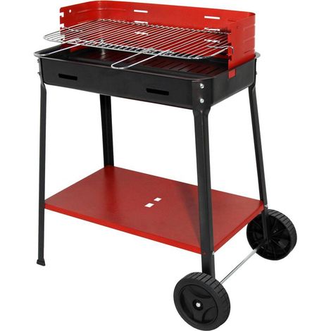 Grill mit Rädern, Ablage und Grillrost aus lackiertem Eisen, Holzkohlekocher (1/2)