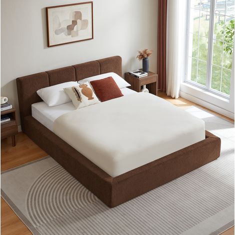 Cama 140x200 cm marrón de espuma con cabecero acolchado y estructura de acero reforzada (1/5)
